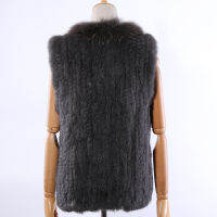 SUPPEV &amp; STTDIO 2020ใหม่ผู้หญิงของแท้กระต่ายขนสัตว์ถัก Raccoon Fur Collar เสื้อกั๊กจริงขนสัตว์แขนกุด Gilets ขายส่ง