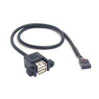 Stackable Dual USB 2.0 A Type Female to Motherboard 9 Pin Header Cable with Screw Panel Holes 30cm 50cm 100cm