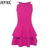 Kids Girls Tennis Dress Tracksuit Sleeveless Cheerleading Dance Dresses Badminton Golf Gymnastics Workout Running Sportswear