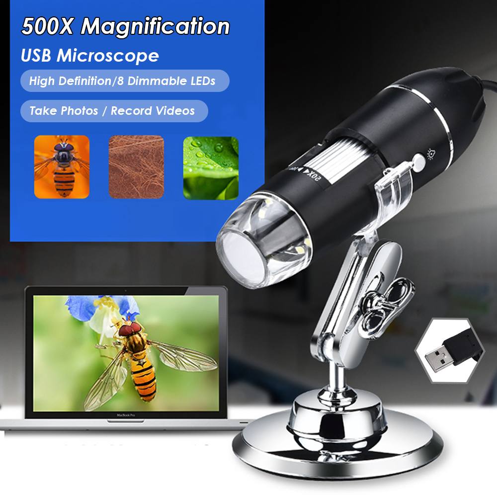 KKmoon USB Digital Microscope 1600X Magnification Camera 8 LEDs with Stand Compatible with Android Windows/XP Win 7 8 10 Vista Linux Mac Portable Handheld Inspection Magnifier