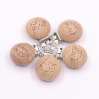5pcs Wooden Baby Pacifier Clips Diy Stroller Accessories Toddler Toys Baby Teething Necklace Printing Elephant Infant Soother Clips Pins Tacks