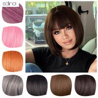 ไฟเบอร์กันความร้อน SDINA Wig Rambut Bob ปลอมธรรมชาติวิกผมสั้นเหยียดตรงวิกผมสังเคราะห์สีน้ำตาลที่มองไม่เห็นกับสุภาพสตรีเรียบ