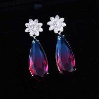 Fashion Luxury Cubic Zirconia Flower Teardrop Drop Earrings With Stones 2021 New Ins Trendy Female Earings Jewelry For Women