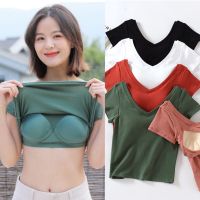 พร้อมส่ง เสื้อยืดลําลอง คอวี แขนสั้น เสริมฟองน้ํา ระบายอากาศ สําหรับสตรี ไซซ์ S-XL