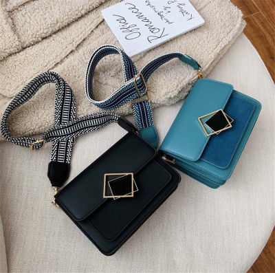 Small Square Bag All-Matched One Shoulder Cross-Body Pack With Wide Belt for Women Female F173