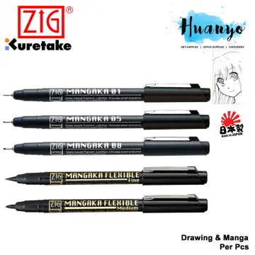  Kuretake Manga pens Drawing pens for Artist Sketching Anime  Manga Comic ZIG Cartoonist 9 Set Black 0.03 0.05 0.1 0.2 0.3 0.5 0.8 Fine  Medium