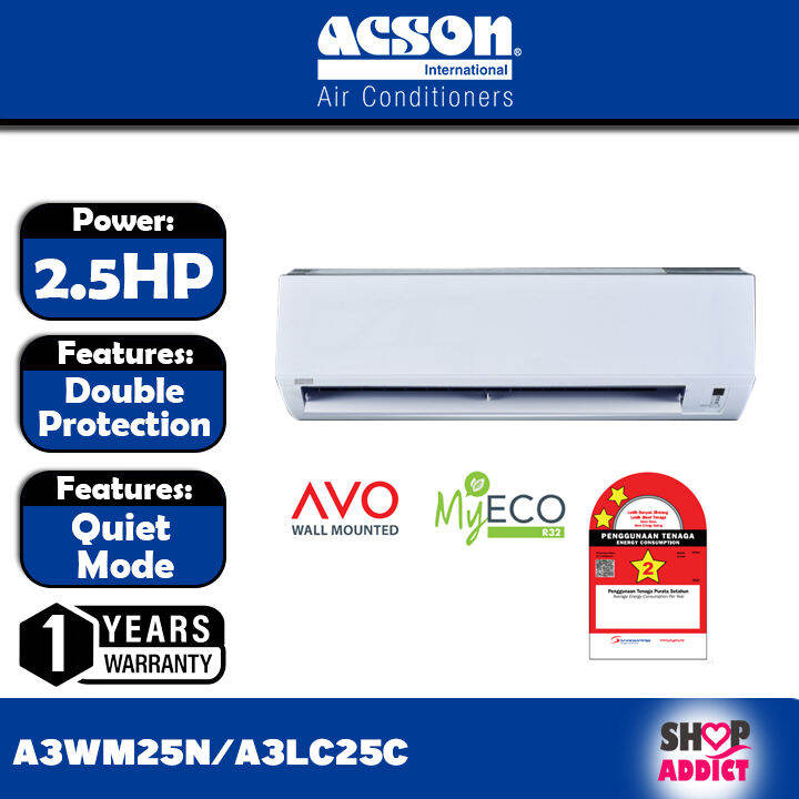 Acson Hp Avo Series Wall Mounted R Non Inverter Air Conditioner A Wm N A Lc C Lazada