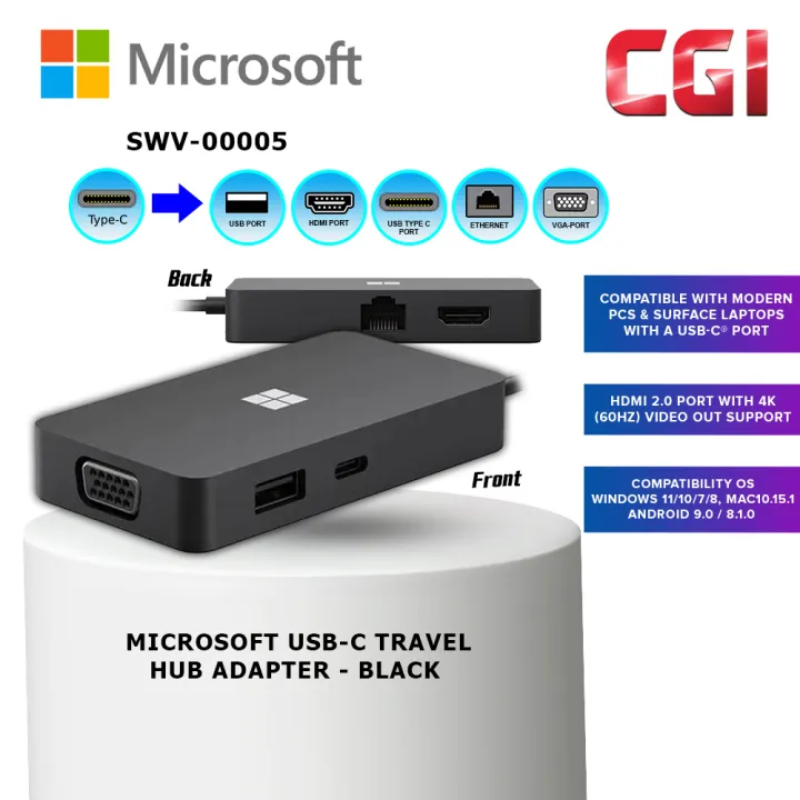 柔らかい マイクロソフト SWV-00006 USB-C Travel Hub Black USBマルチポートアダプター  www.dexion.com.au
