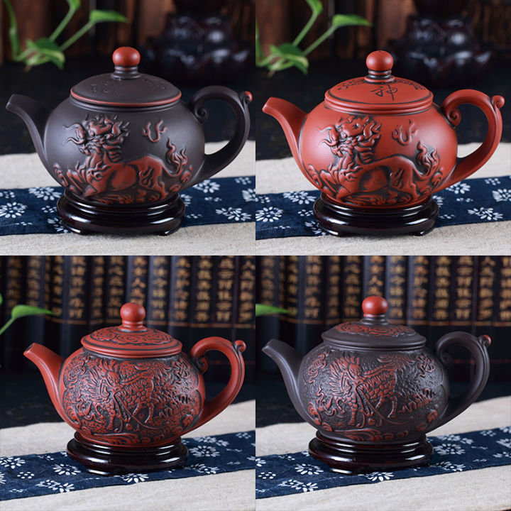 360มิลลิลิตรจีนยูนิคอร์นกาน้ำชา-t-eaware-puer-หม้อชาแฮนด์เมดดินสีม่วงกังฟูชากาต้มน้ำ