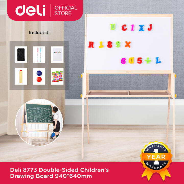 Deli 8773 White Board With Stand Set Doublesided Whiteboard Blackboard
