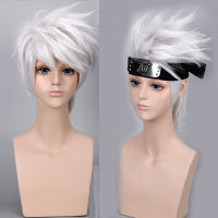 Anime Cosplay Wigs Hatake Kakashi Silver White Short Synthetic Hair Halloween Party Cosplay Costume Wigs with Headband