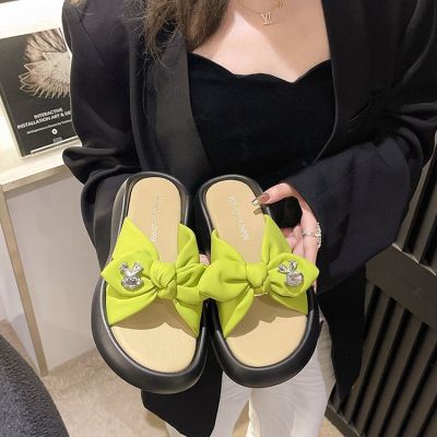 Fashionable Outdoor Rhinestone Cross-Strap Slippers for Women 2023 Summer New Thick Bottom Increased Minority All-Match Flip Flops