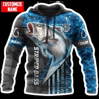 2023 style Custom Name Striped bass Fishing 3D All Over Printed Mens Hoodie &amp; Sweatshirt Autumn Unisex Zip Hoodie Casual sportswear KJ838