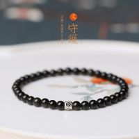 Extremely thin 4mm obsidian bracelet Womens black agate Zhaocai ins niche design Mens lovers a pair of Chinese style personality M94M XE3D