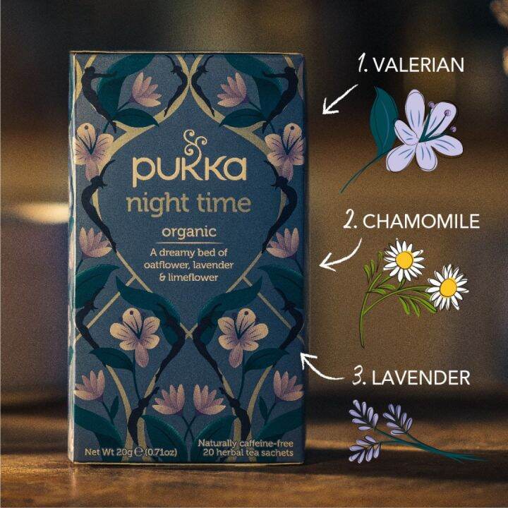 ชา-pukka-organic-herbal-tea-night-time-ชาสมุนไพรออแกนิค-ชาเพื่อสุขภาพจากประเทศอังกฤษ-1-กล่องมี-20-ซอง