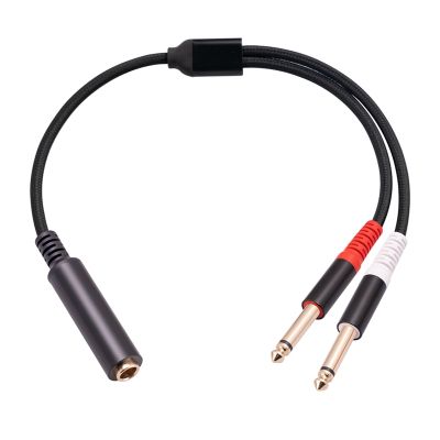 1Pcs 6.35mm 1/4 Inch Stereo TRS Female to 2 Dual 6.35mm Mono TS Male Y Splitter Cable Audio Adapter Cable