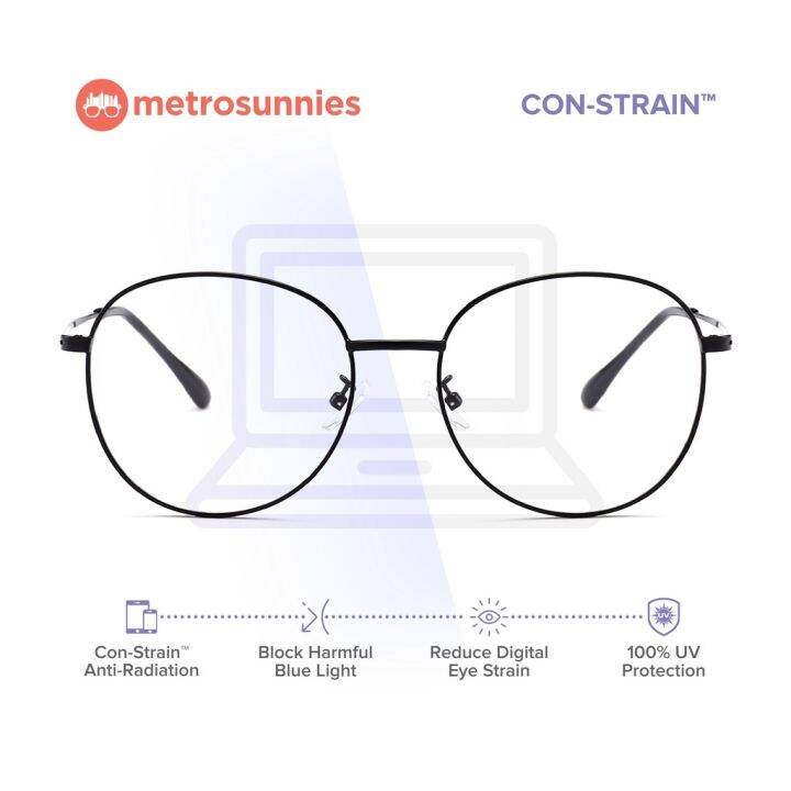 MetroSunnies Kaiser Specs (Black) / ConStrain Blue Light / AntiRadiation Computer Eyeglasses