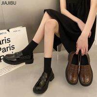 35-42 High-quality Size Womens Shoes High-heeled School for Teenage British Student Leather Korean Fashion Platform Mary JK Uniform Round Toe Loafers Non-slip Peas