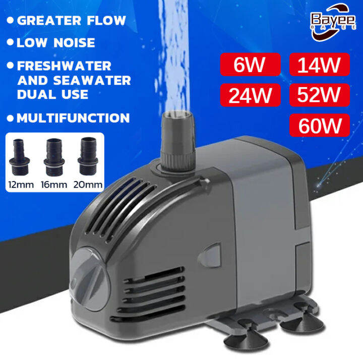 Bayee 220240V/50HZ Submersible Aquarium Water Pump (6W 14W 24W 52W 60W