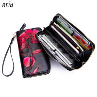 Long genuine cowhide Womens wallet Fashion Personality Money clip Rfid European and American large capacity clutch and card bag