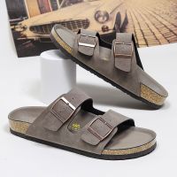 2023 Summer Cork Sandals Mens Flock Faux Suede Mule Clogs Slippers Brown Classic Buckle Cork Slides Slippers For Men Slippers