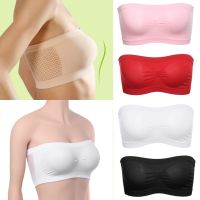 Plus Size Summer Mesh Women Breathable Strapless Seamless Solid Cropped Tube Top Bra Bandeau Underwear