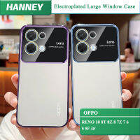 HANNEY สำหรับ OPPO RENO 10 8T 8Z 8 7Z 7 6 5 5F 4F หน้าต่างขนาดใหญ่ ในตัวเคสโทรศัพท์เลนส์เต็มรูปแบบป้องกันด้วยไฟฟ้าเคสใสใสใส TPU นุ่มกันกระแทกฝาครอบด้านหลังเคลือบด้วยไฟฟ้า MM-07