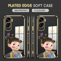 Diorcase For Honor 90 5G,90 Lite 5G ฟรีสายคล้อง + ตัวการ์ตูนน่ารักแฮปปี้เกิร์ลขอบสี่เหลี่ยมปลอกชุบเคสโทรศัพท์หรูหราชุบเคสโทรศัพท์นิ่ม