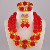 Red African Wedding Beads Jewelry Set Nigerian Necklace Sets