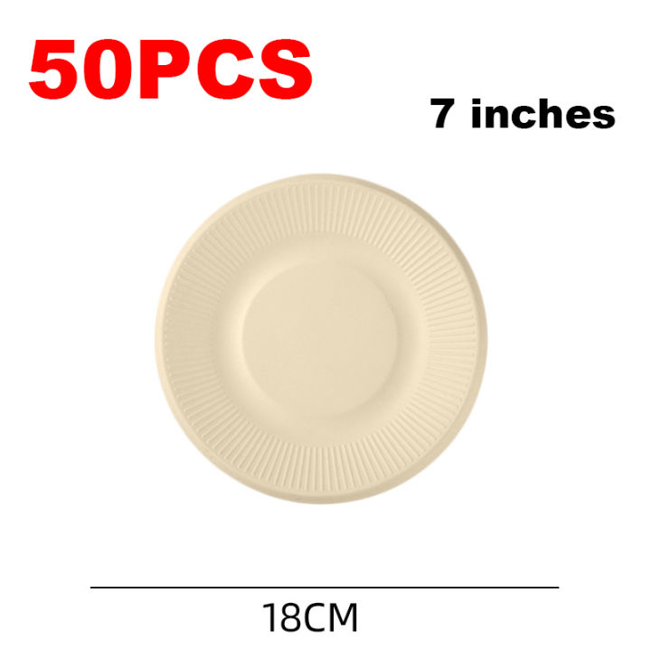 50pc-bagasse-compostable-log-round-tableware-แผ่นกระดาษย่อยสลายได้-sugarcane-fibre-party-tableware