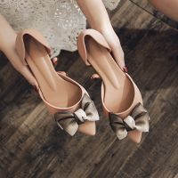 Han edition pointed thick with 2022 cross-border jelly shoes women sandals breathable and comfortable joker bowknot heels of foreign trade