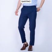 Quần âu nam dài trơn SANTINO, chất liệu Sợi tre dáng ôm slim fit công sở lịch lãm màu xanh Q068