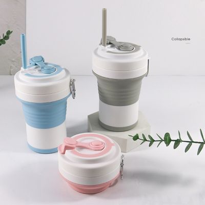 Food Grade Silicone Coffee Cups With Straw BPA FREE 550/750ML Water Cup Outdoors Camping Hiking Foldable Water Bottle