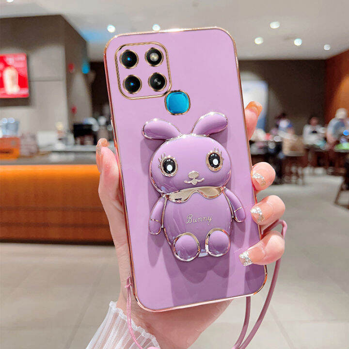 ybdเคสกระต่ายน่ารักสำหรับ-infinix-smart-6-x6511b-x6511-x6511e-เคสโทรศัพท์การ์ตูนขาตั้งกล้องแบบสามมิติเคสซิลิโคนแบบนิ่มฟรีสายคล้อง