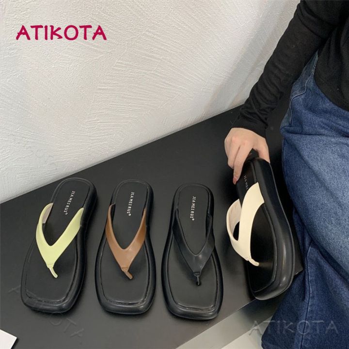 atikota-รองเท้าแตะฟลิปฟลอป-พื้นฟองน้ํานิ่ม-กันลื่น-ทนต่อการเสียดสี-สวมใส่สบาย-แฟชั่นเรียบง่าย-สําหรับผู้หญิง