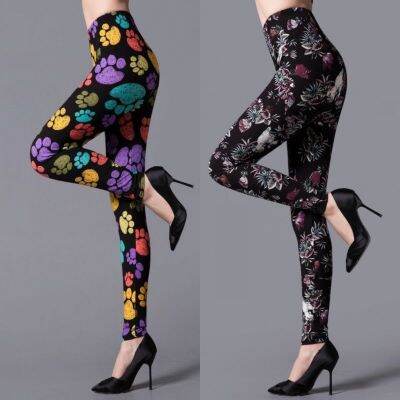 เลกกิ้งสตรีแฟชั่นใหม่แปรงผ้าไหมนมยืดหยุ่น Outwear Leggings พิมพ์ Leggings Women