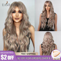 EASIHAIR Ash สีบลอนด์ยาวคลื่นน้ำวิกผมสังเคราะห์กับปังสีน้ำตาลอ่อนลึกคลื่นวิกผมสำหรับผู้หญิงทุกวันพรรคทนความร้อน ~