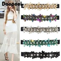 【CW】 Deepeel 1pc 2.5x65-93cm Women Colorful Stones Buckle Belt Elastic Wide Female Fashion Corset Decorative Cummerbunds for Dress