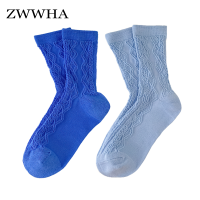 2 Pairs Lot Women Socks 2022 New Spring Korean Style Color Striped Cotton Long Socks For Women Casual Absorb Sweat Breathale