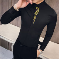 Spring Embroidered Slim Fit Long Sleeve Shirt Men Social Club Prom Shirt Camisa Masculina Luxury Korean Shirt Men Kemeja Pria