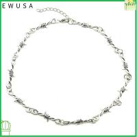 EWUSA ของขวัญ โลหะผสม สไตล์กอธิค สร้อยข้อมือลวดหนาม สร้อยคอ Choker Unisex สร้อยคอ Choker โซ่หนามเล็ก เหล็กลวดขนาดเล็ก