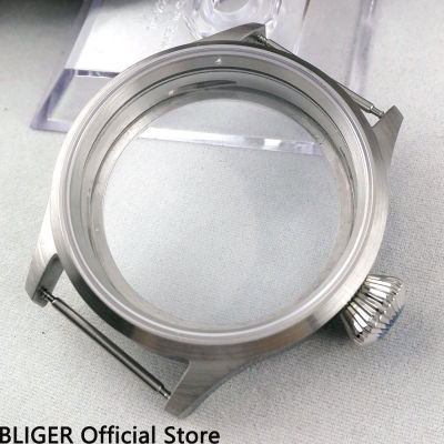 BLIGER 43MM Stainless Steel Watch Case Sapphire Crystal Cover Of Watch Fit ETA 6497 6498 ST3600 Hand Winding Movement