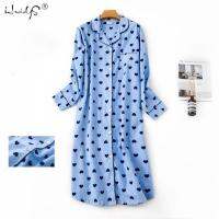 Nightgown Pyjamas Womens Sleepwear Lady Cotton Long Nightdress Plaid Cartoon Pyjamas Loungewear Nightwear With Pocketed