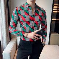 (Celebrity Menswear)26สีหรูหราพิมพ์เสื้อชายพังก์โกธิคชุดเสื้อผู้ชายวินเทจออกแบบเสื้อแขนยาวฮาวายบางชายเสื้อ