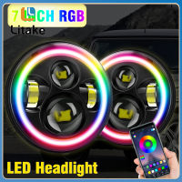 Litmonoc2ชิ้น7นิ้วรถยนต์ Led ไฟหน้า6000K RGB บลูทูธ-เข้ากันได้ App ไฟหน้าดัดแปลงชิ้นส่วนเข้ากันได้สำหรับ Wrangler【IN stock】