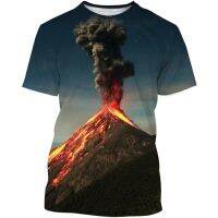 Vintage Harajuku Style Volcano Eruption Pattern Print Boy Girl T-Shirt Summer 4-20 Years Old Children Teen Cool Clothes T Shirts