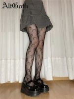 AltGoth Mall Gothic Sexy Stocking Women Cyberpunk See Through Moon Print Mesh Fish Net Socks Emo Alt Y2k E-girl Tights Outfit