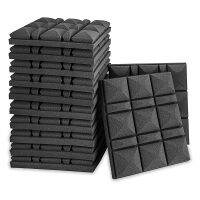 12 Pcs Acoustic Panels,Acoustic Foam Panels,Studio Wedge Tiles,Sound-Absorbing Pyramid 3 Square Block Design,5X30X30 cm