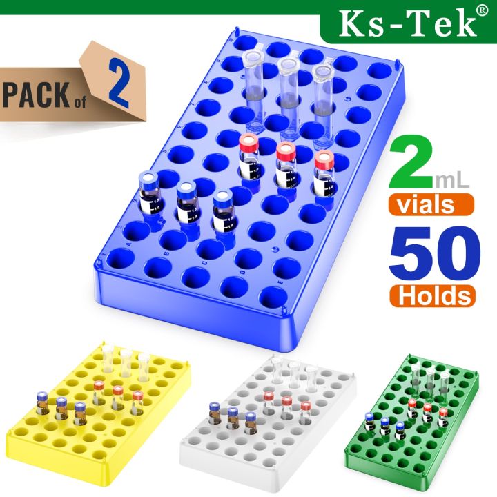 2-pack-plastc-vial-rack-50-holds-diameter-12mm-1-5-2ml-vials-centrifuge-tube-racks-stackable-lab-supplies-by-ks-tek