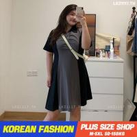 Plus size เสื้อผ้าสาวอวบ❤ เดรสสาวอวบอ้วน ไซส์ใหญ่ ผู้หญิง เดรสโปโล ยาว แขนสั้น คอปก ฤดูร้อน สไตล์เกาหลีแฟชั่น V728